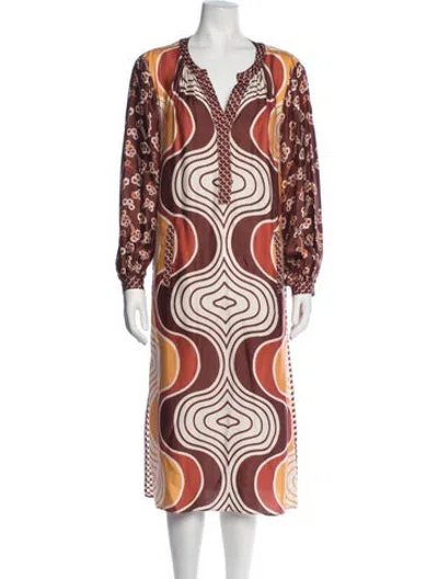 Pre-owned Me369 Printed Midi Length Dress In Orange