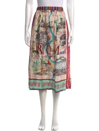 Pre-owned Me369 Silk Midi Length Skirt In Multi