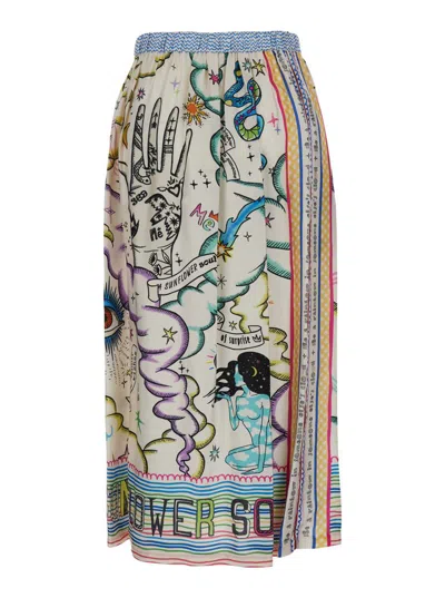 Me369 'vanessa' Multicolor Midi Skirt With Elastic Waist And All-over Print In Viscose Woman