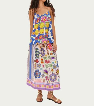 Me369 Vanessa Printed Midi Skirt In White In Blue