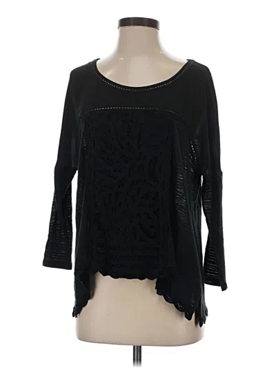 Pre-owned Meadow Rue 3/4 Sleeve Top Black Boatneck Tops