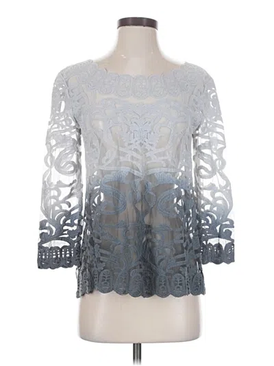 Pre-owned Meadow Rue 3/4 Sleeve Top Silver Keyhole Neckline Tops