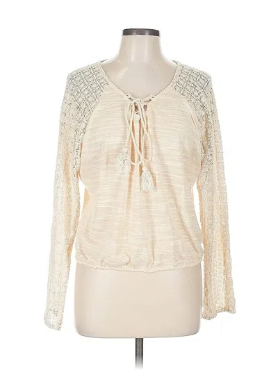 Pre-owned Meadow Rue Long Sleeve Top Ivory Plunge Neckline Tops In White