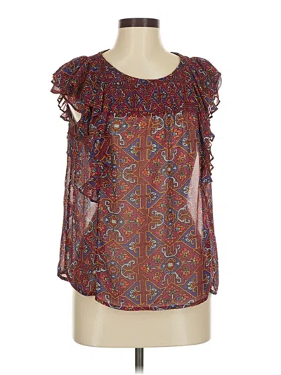 Pre-owned Meadow Rue Short Sleeve Blouse In Burgundy