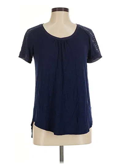 Pre-owned Meadow Rue Short Sleeve Top Blue Keyhole Neckline Tops