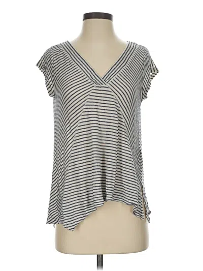Pre-owned Meadow Rue Short Sleeve Top Gray Stripes Pattern V-neck Tops