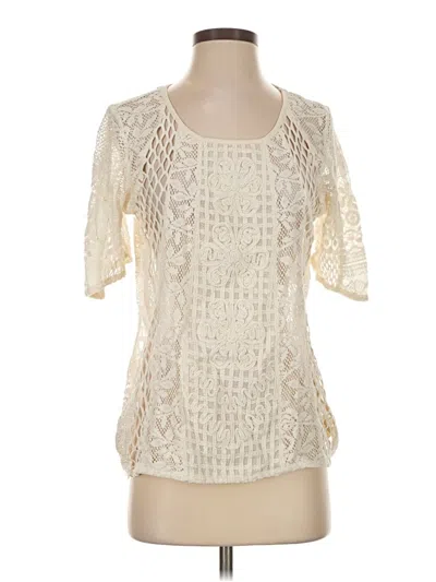 Pre-owned Meadow Rue Short Sleeve Top Ivory Square Neckline Tops