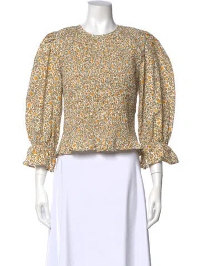 Pre-owned Meadows Floral Print Crew Neck Blouse In Neutral