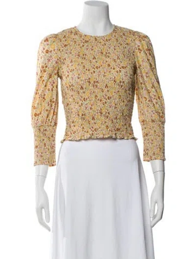 Pre-owned Meadows Floral Print Crew Neck Top In Yellow