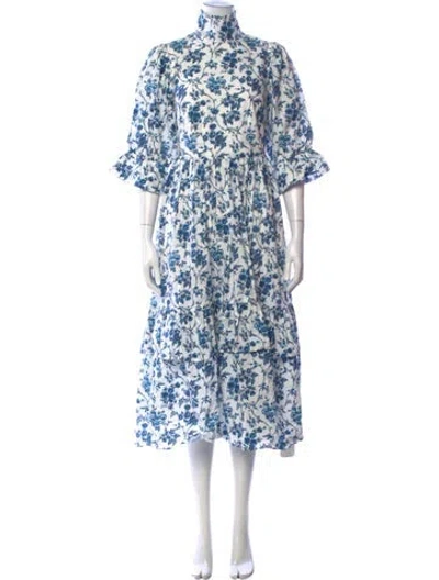 Pre-owned Meadows Floral Print Long Dress In Blue/white