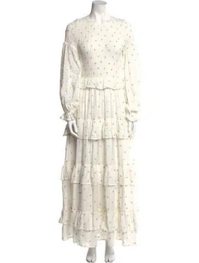 Pre-owned Meadows Floral Print Long Dress In Neutral