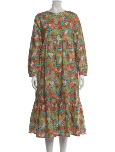 Pre-owned Meadows Floral Print Long Dress In Neutral