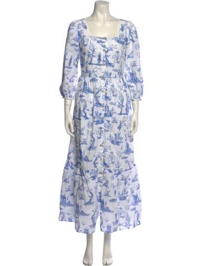 Pre-owned Meadows Floral Print Long Dress In White