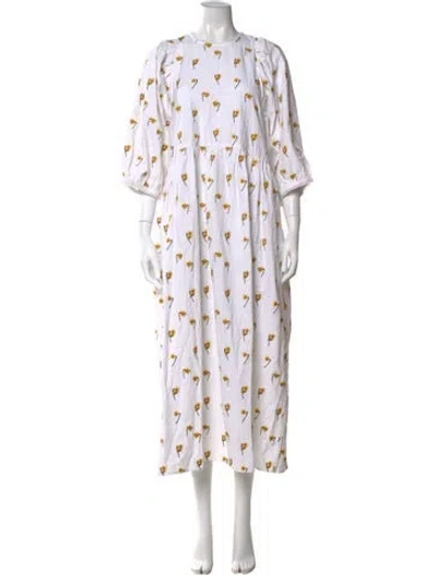 Pre-owned Meadows Floral Print Long Dress In White