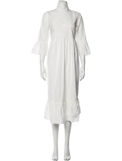 Pre-owned Meadows Floral Print Long Dress In White