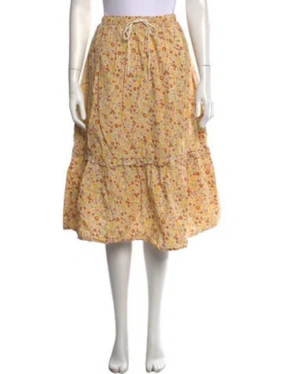 Pre-owned Meadows Floral Print Midi Length Skirt In Yellow