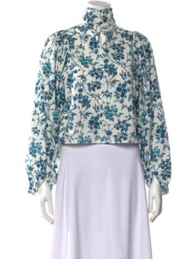 Pre-owned Meadows Floral Print Mock Neck Crop Top In Multi