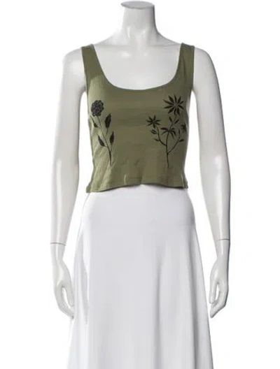 Pre-owned Meadows Floral Print Scoop Neck Crop Top In Green