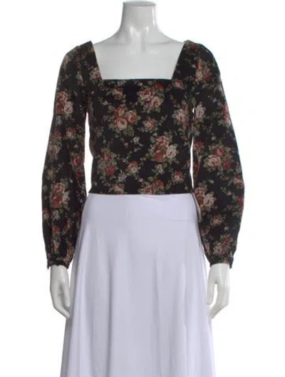 Pre-owned Meadows Floral Print Square Neckline Top In Black