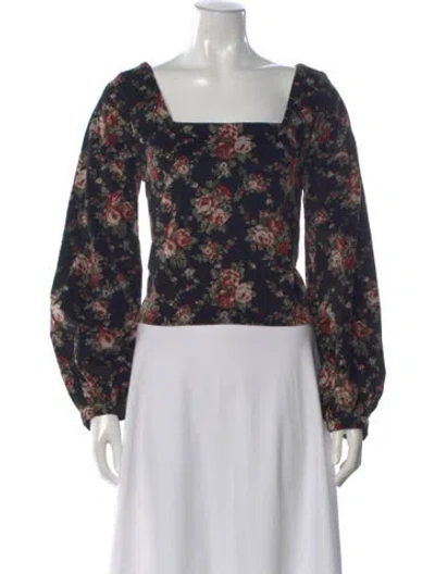 Pre-owned Meadows Floral Print Square Neckline Top In Blue