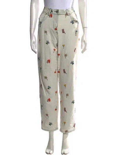 Pre-owned Meadows Floral Print Straight Leg Pants In Neutrals