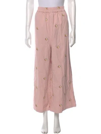 Pre-owned Meadows Floral Print Wide Leg Pants In Pink