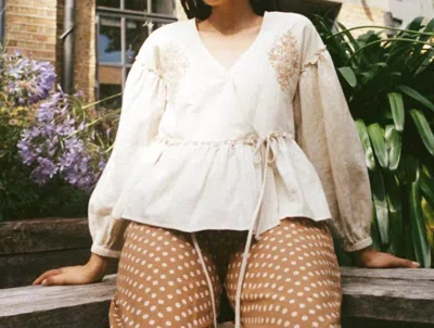 Meadows Longsleeve Wrap Top In Ecru