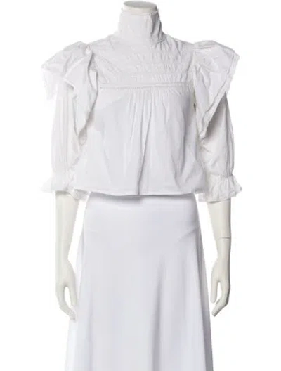 Pre-owned Meadows Mock Neck Three-quarter Sleeve Crop Top In White
