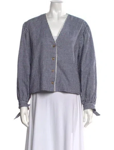 Pre-owned Meadows Plaid Print V-neck Button-up Top In Multi