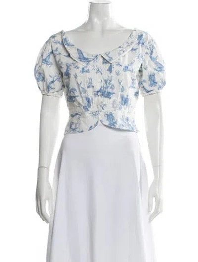 Pre-owned Meadows Printed Short Sleeve Top In White