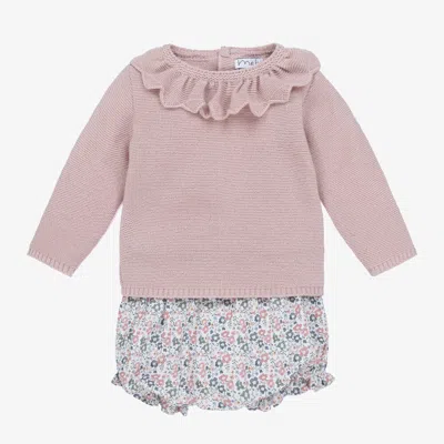 Mebi Baby Girls Pink Knit Shorts Set