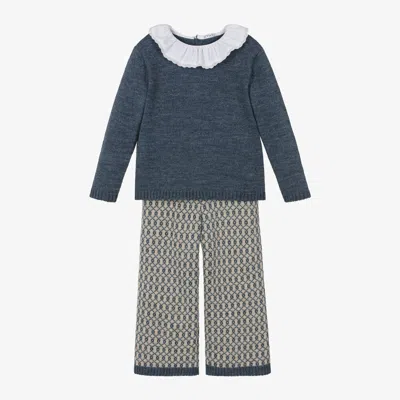 Mebi Babies' Girls Blue Knit Trouser Set