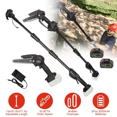 Mebtrik 2-in-1 Electric Pole Saws For Tree Trimming, 6 Inch Mini Chainsaw Cordless With Extension Pole, Batt In Black