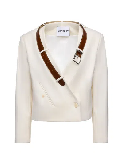 Medeea Belt-detail Cropped Jacket In White