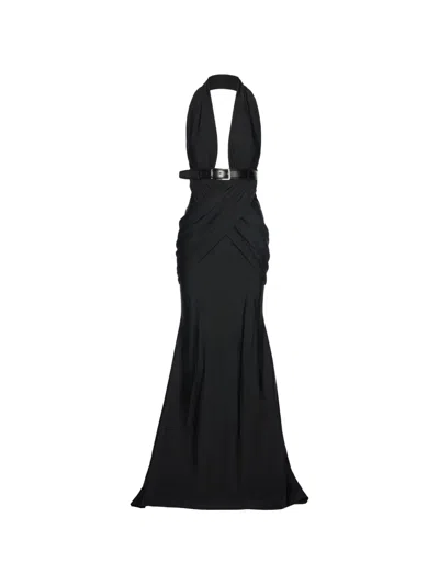 Medeea Belted Deconstructed Maxi Dress In Schwarz