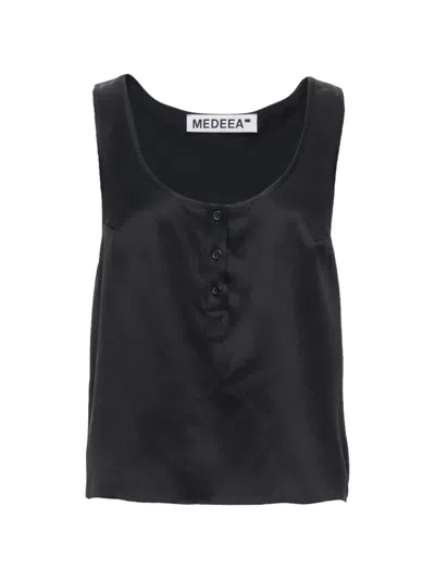 Medeea Button-placket Racerback Top In Black