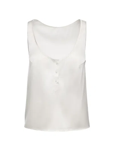 Medeea Button-placket Racerback Top In White