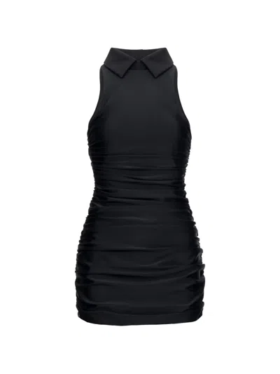 Medeea Ruched Collared Mini Dress In Blue