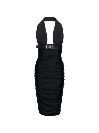Medeea Ruched Halterneck Midi Dress In Gray