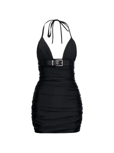 Medeea Ruched Halterneck Mini Dress In Black