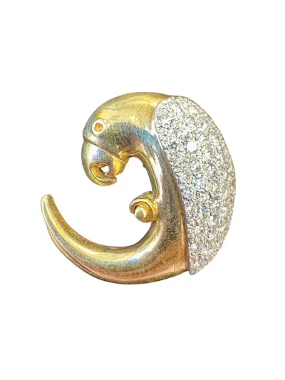 Pre-owned Medici 18k Yellow Gold Diamond Parrot Brooch By