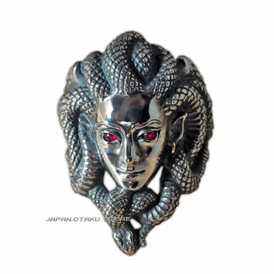 Pre-owned Medusa Snake Woman 950 Staring Silver Ruby Eyes 18k Gold Earrings Ring Pre-order
