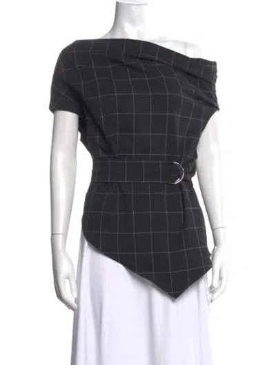 Pre-owned Meem Label Plaid Print Asymmetrical Top In Grey