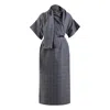 Meem Label Women's Dexter Grey Grid Dress In Grey