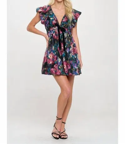 Meet Me In Santorini Bow Floral Mini Dress In Secret Garden In Black