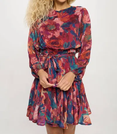 Meet Me In Santorini Chiffon Long Sleeve Dress In Ember Garden