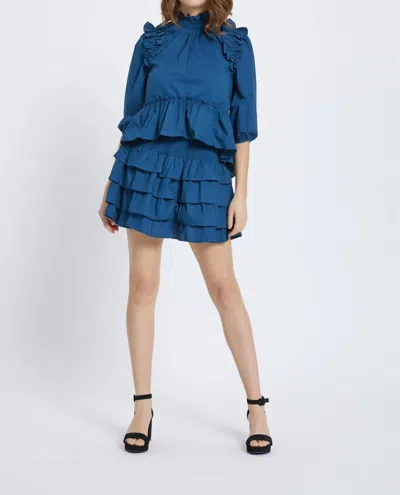 Meet Me In Santorini Days Ruffle Top In Midnight Blue
