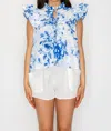 Meet Me In Santorini Garden Top In Sapphire In White