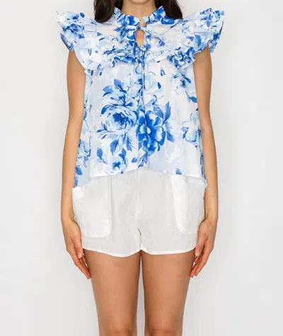 Meet Me In Santorini Garden Top In Sapphire In White