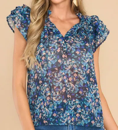 Meet Me In Santorini Jasmine Top In Blue Geo